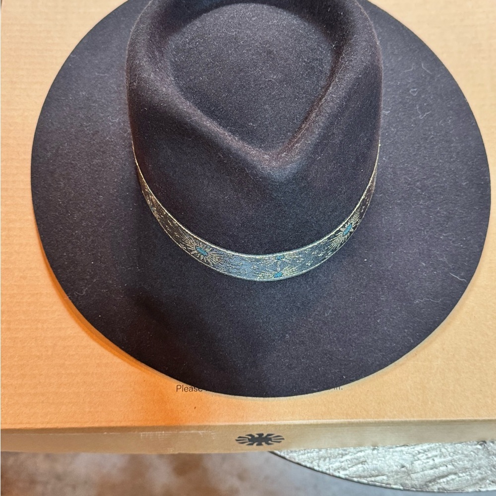 Lack Of Color Black Wide Brim Felt Hat with Decorative Band 75cm